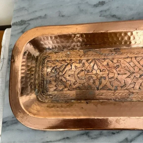 Copper Vanity Tray floral embossed hammered design